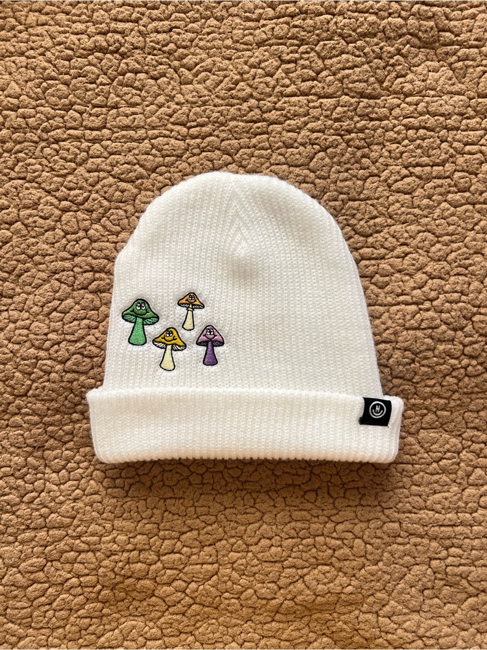 White Beanie Multicolor Mushrooms Zumiez